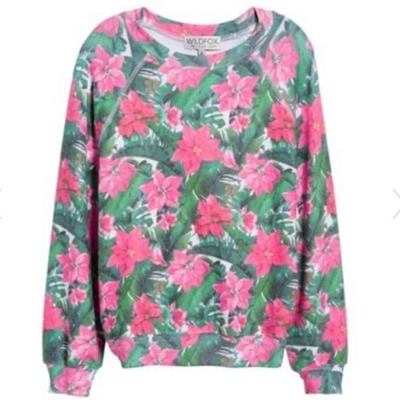 SALE NEW OVERSIZED Wildfox Island Holiday Poinsettia Sweater Large - Picture 2 of 10